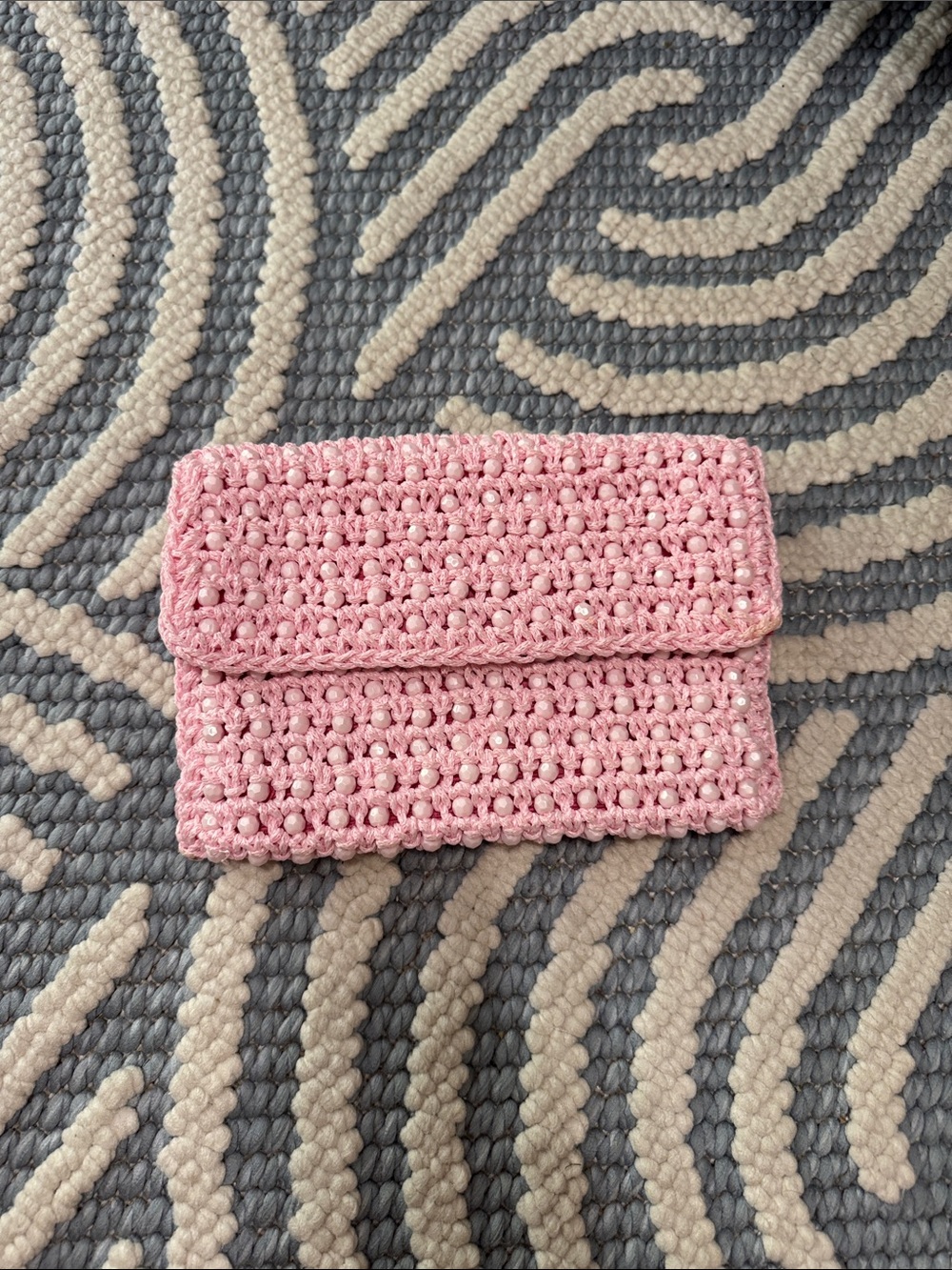 Vintage Magid Pink Beaded Crochet Clutch Hand Made in Italy